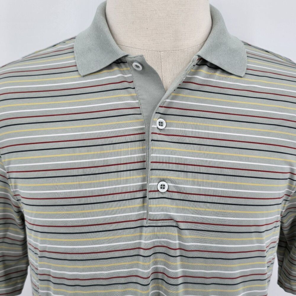 Greg Norman ML75 Stretch Polo Shirt Green with Stripes Size M